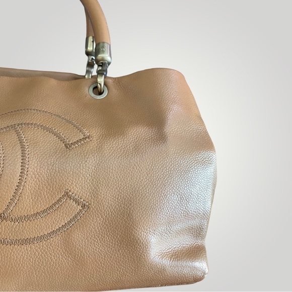Vintage Chanel Tan Caviar Leather CC Tote - Picture 9 of 16